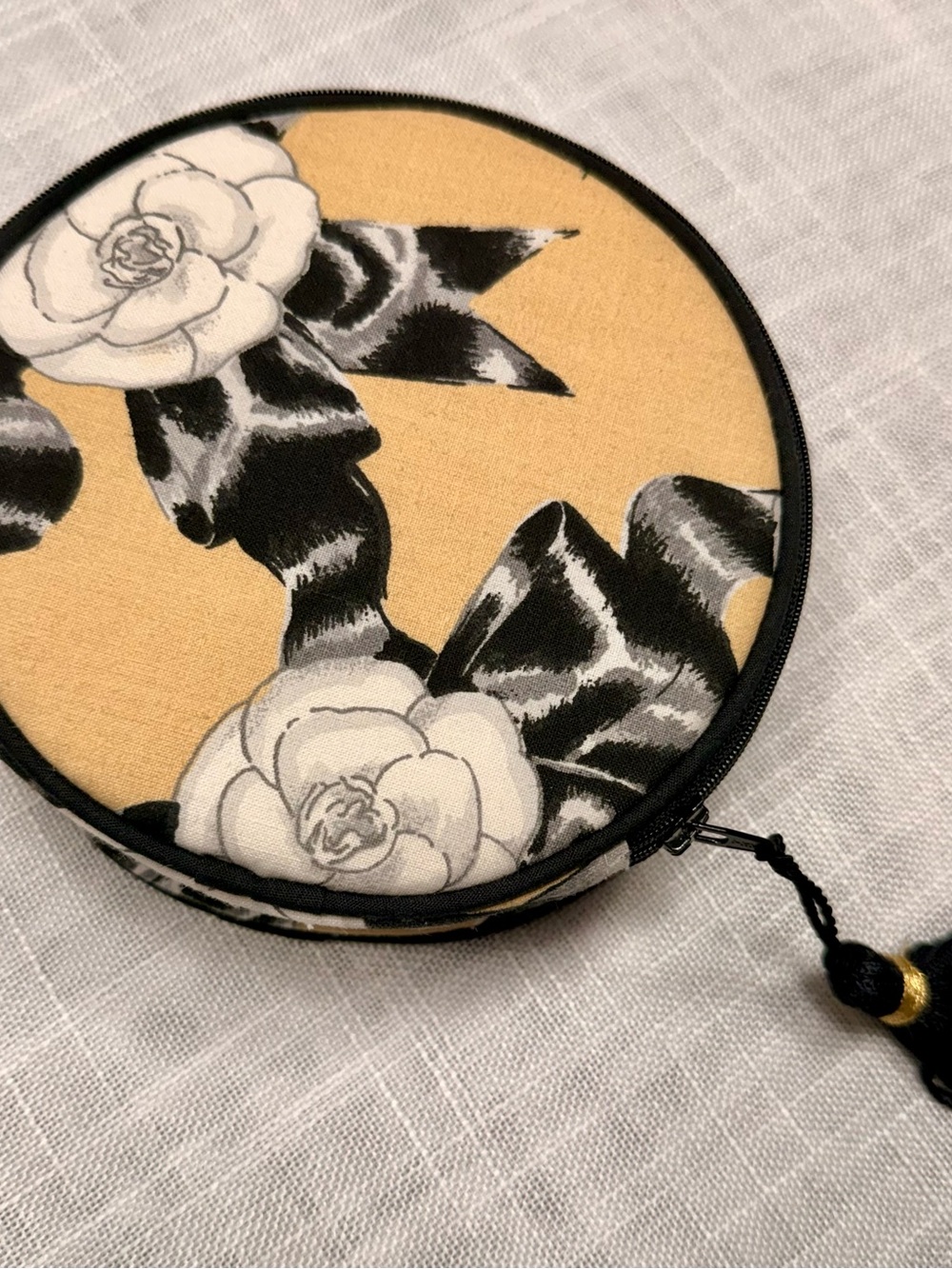 Vintage Chanel round fabric travel/jewelry case